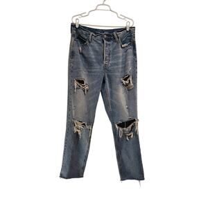 Old Navy Sky-Hi Straight Leg High Rise Jeans Distressed Blue Denim Size 14 Tall